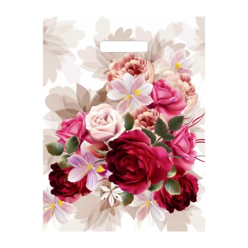 Пакет полиэтиленовый «Пионы на бежевом», ПВД, 31×40 см