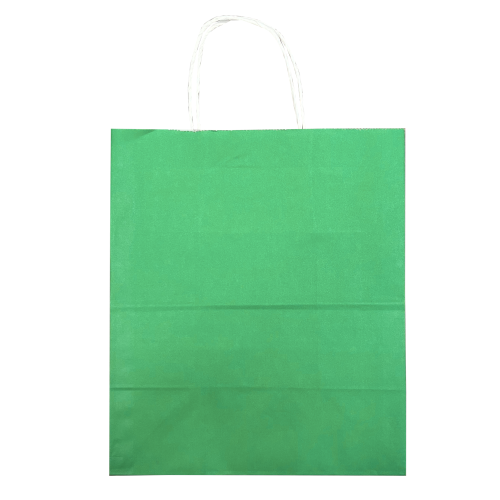 Крафт-пакет зелёный с кручёными ручками 24×14×28 см