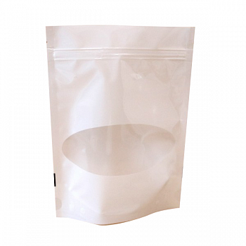 Дой-пак с замком zip-lock белый матовый с овальным окном, 10×19×3 cм Дой-пак с замком zip-lock белый матовый с овальным окном, 10×19×3 cм