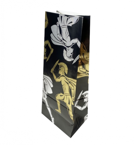 Пакет бумажный чёрный с рисунком «Сражение», 12×8×29 см