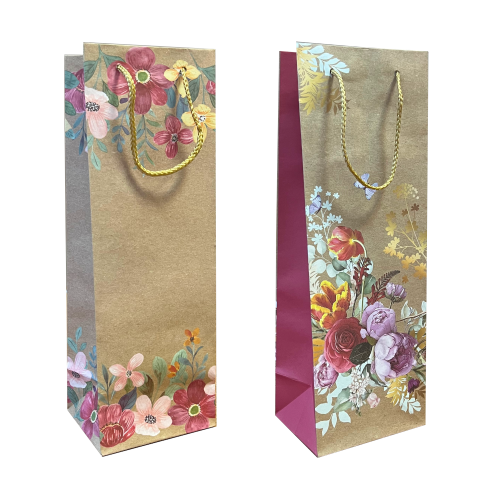 Крафт-пакет подарочный под  бутылку, MIX, 12×10×36 см