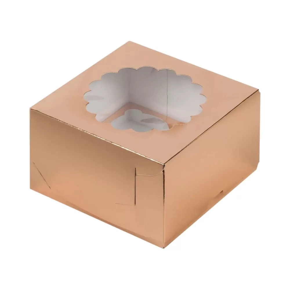 Коробка картонная для маффинов, крафт, с окном, 16×16×10 см