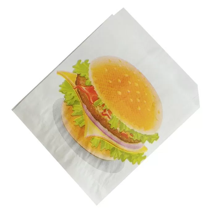 Пакетик-уголок бумажный белый, с рисунком «Гамбургер», 15×17 см