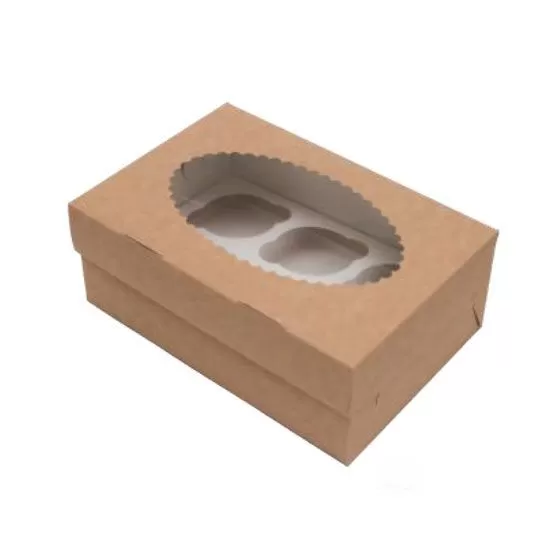 Коробка картонная для маффинов, крафт, с окном, 16×10×10 см