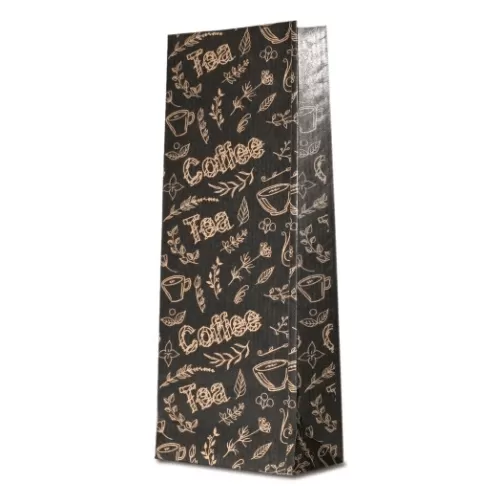 Крафт-пакет чёрный с рисунком «Coffee-Tea», ламинированный, 8×5×22 см