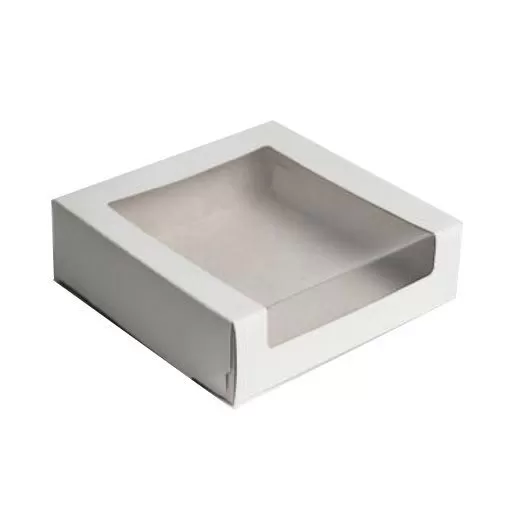 Белая  картонная коробка с прозрачным окном, 22×22×6 см