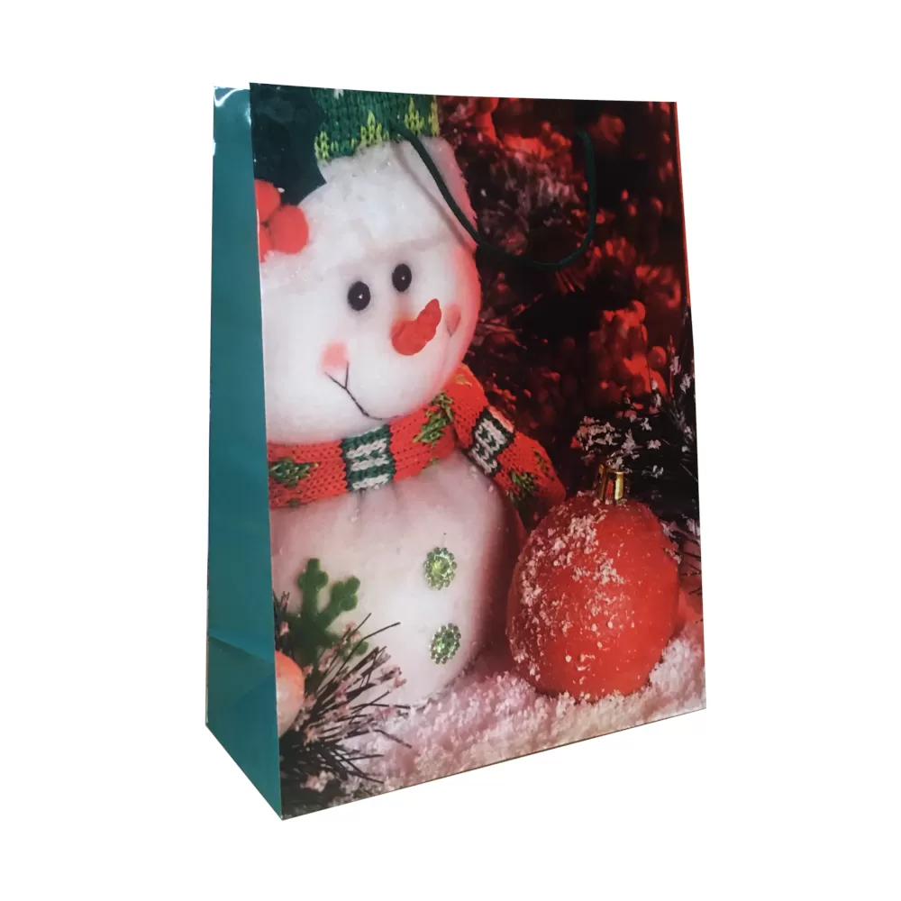 Пакет бумажный с ручками, с рисунком «Снеговик с шариком», 32×13×40 см