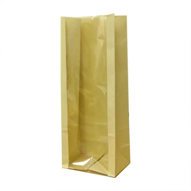 Бежевый бумажный пакет с окном 8×5×22 см